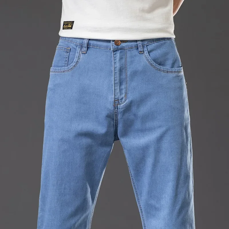 2022 Denim Pants Male Classic Brand Trousers Male Men\'s Light Blue Jeans Loose Straight Plus Size 40 42 44