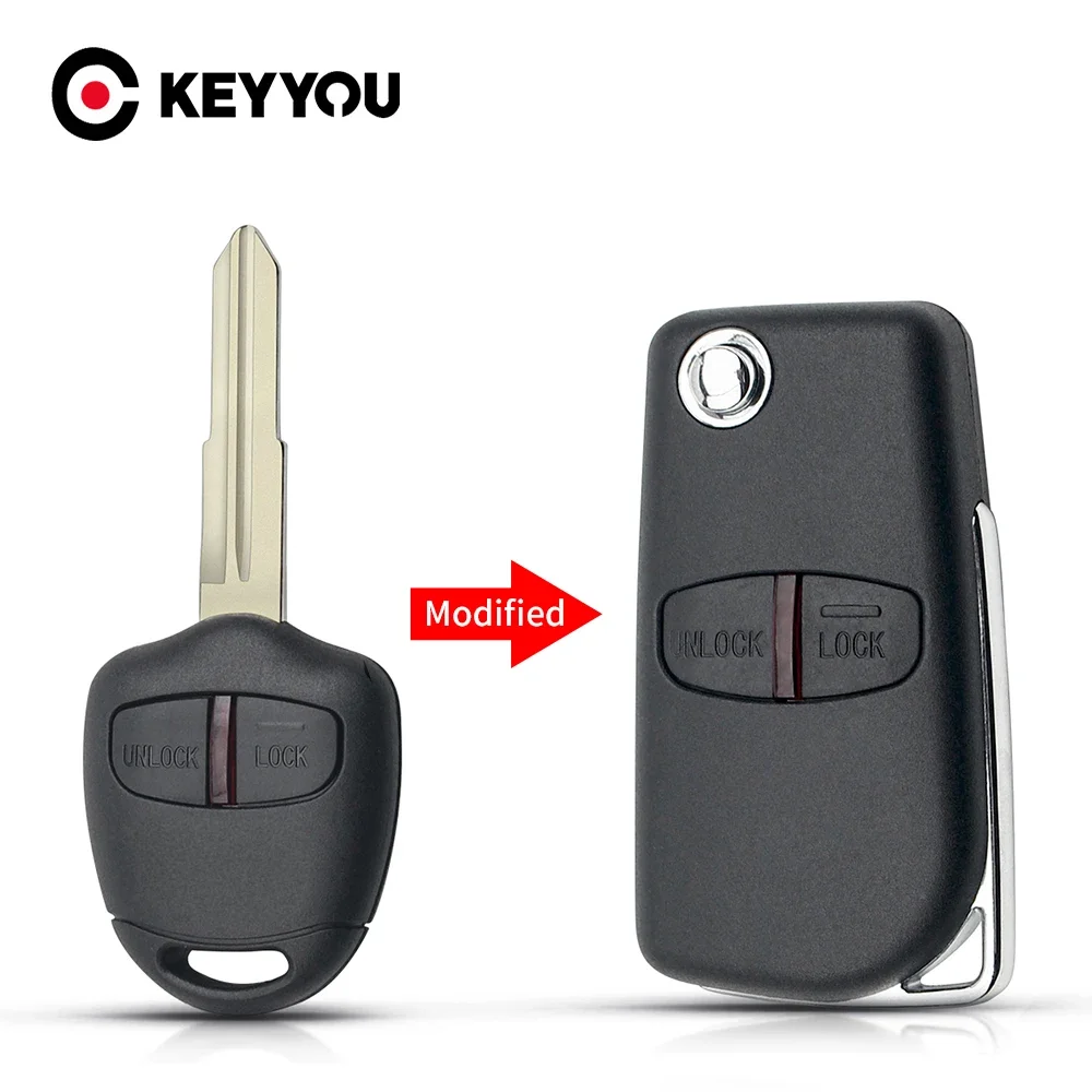 

KEYYOU 2pcs Modified Flip Remote Key Shell 2/3 Buttons Case For Mitsubishi New ASX GRANDIS Outlander LANCER-EX Right left Blade