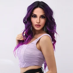 Smilco Fashion Omber Purple T-Part 13X5X1 Lace Front Curly Wigs For Women Long Hair Synthetic Lace Front Wig Heat Resistant Hair