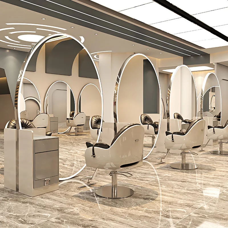 

Barber shop goose egg mirror Internet celebrity hair salon oval mirror barber shop mirror table single and double-sided floor