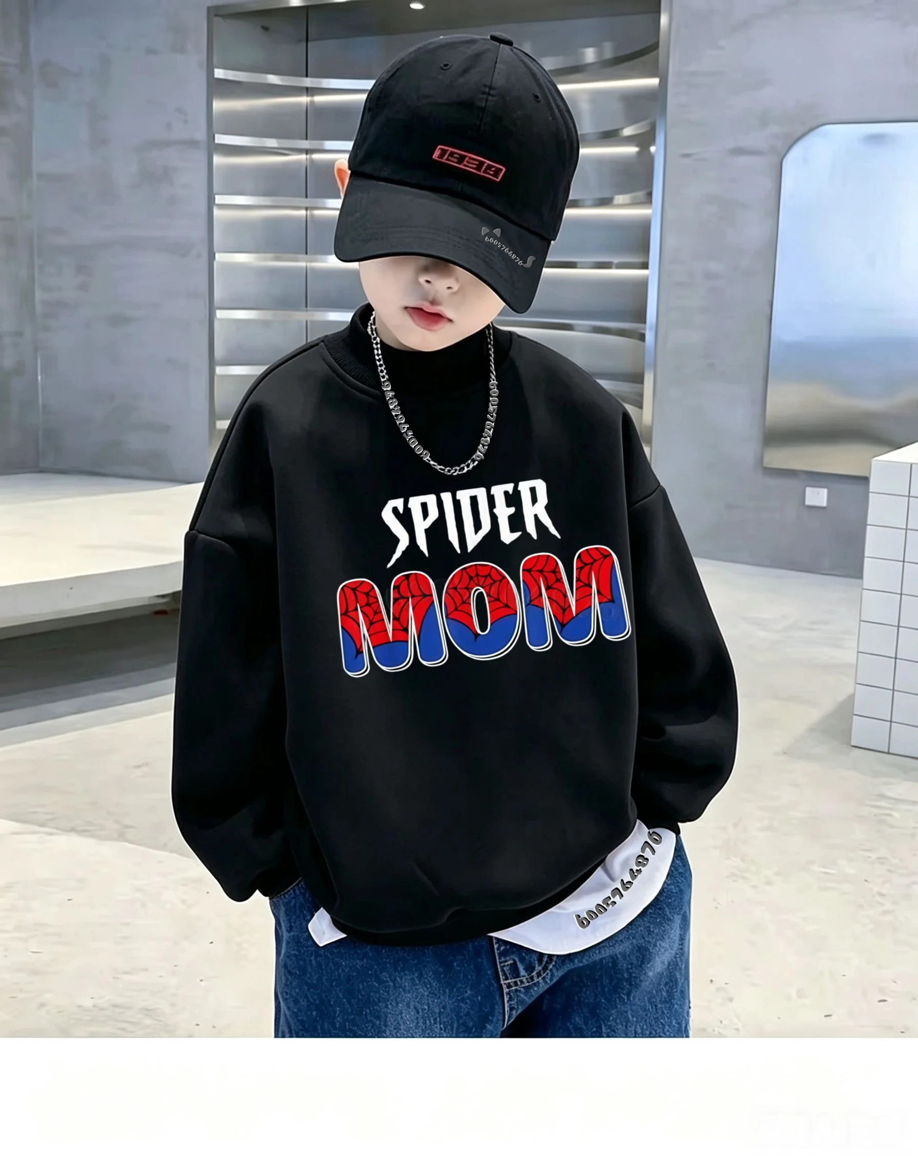 Children's Autumn-Winter Round-neck Hooded Sweater - Trendy Web Pattern Soft and Warm Boys' and Girls' Hooded Turtleneck Top