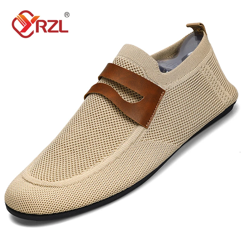 

YRZL Round Toe Flat Shoes Solid Color Men Slip on Shoes Casual Breathable Comfortable Mens Mesh Loafer Shoes Outdoor Loafers Man