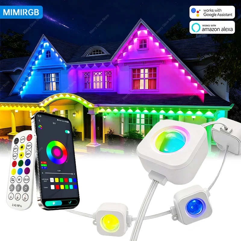 

200 футов умный постоянный уличный карнизный светильник RGBIC DIY светодиодные декоративные светильники управление через приложение водонепроницаемый для декора на Рождество и Хэллоуин