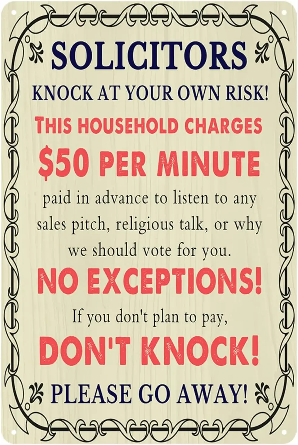 No Soliciting Sign Funny Metal Tin Sign Solicitors Knock at Your Own Risk Signs no soliciting sign for front door Don’t Kno sign