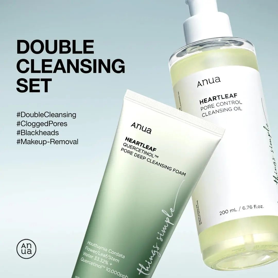 ANUA Double Cleanser Duo for Facial Cleansing : Heartleaf Pore Control Cleansing Oil & Heartleaf Quercetinol Pore Deep