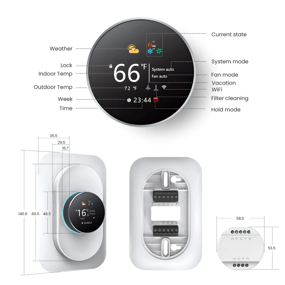 AVATTO-termostato de perilla inteligente WiFi, bomba de calor/aire acondicionado/Sistemas de caldera para sistemas HAVC, funciona con Alexa,Google