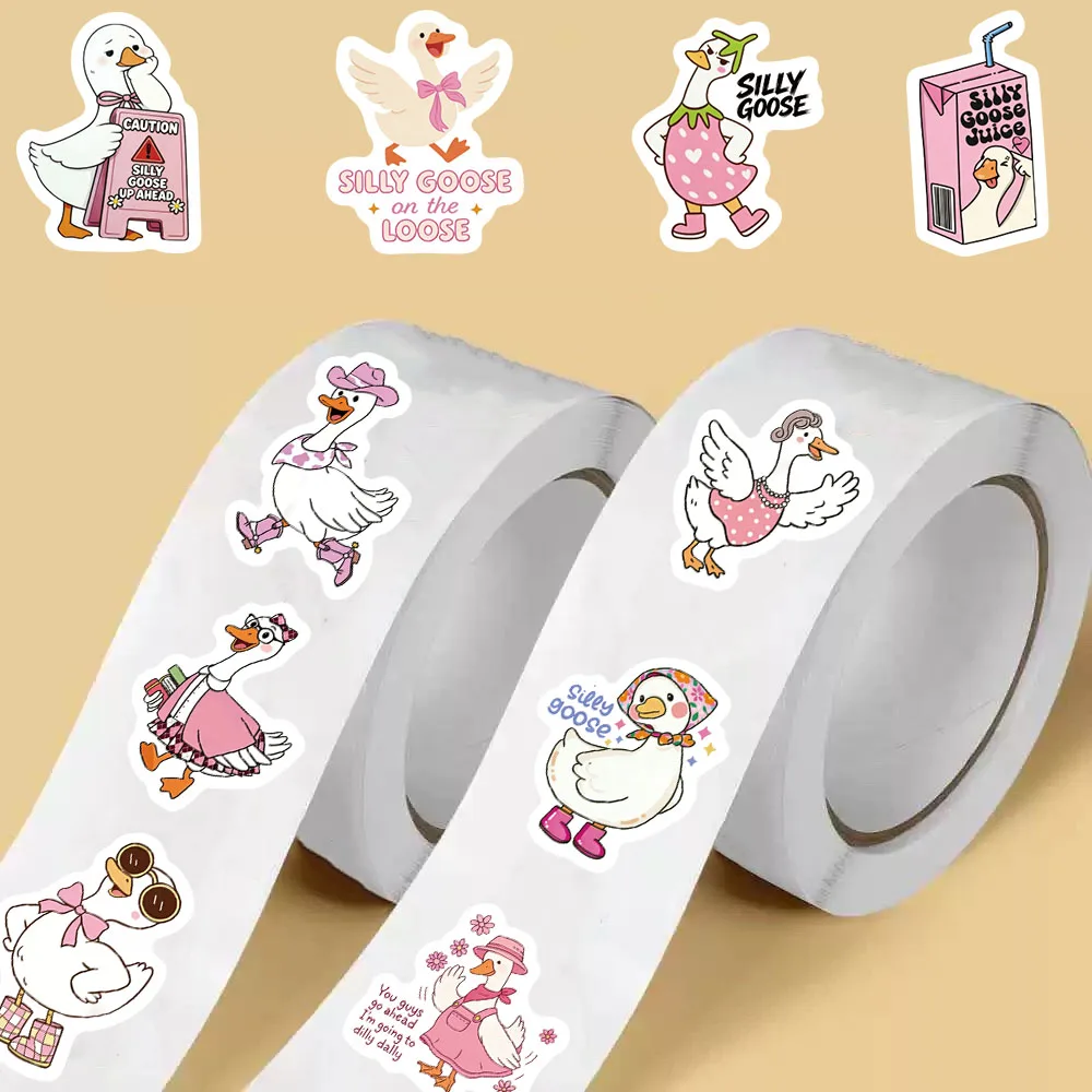 500PCS Cartoon Goose Print Roll Stickers Cartoon Laptop PET Fridge Car Motorcycle Aesthetic Luggage Skateboard Sticker