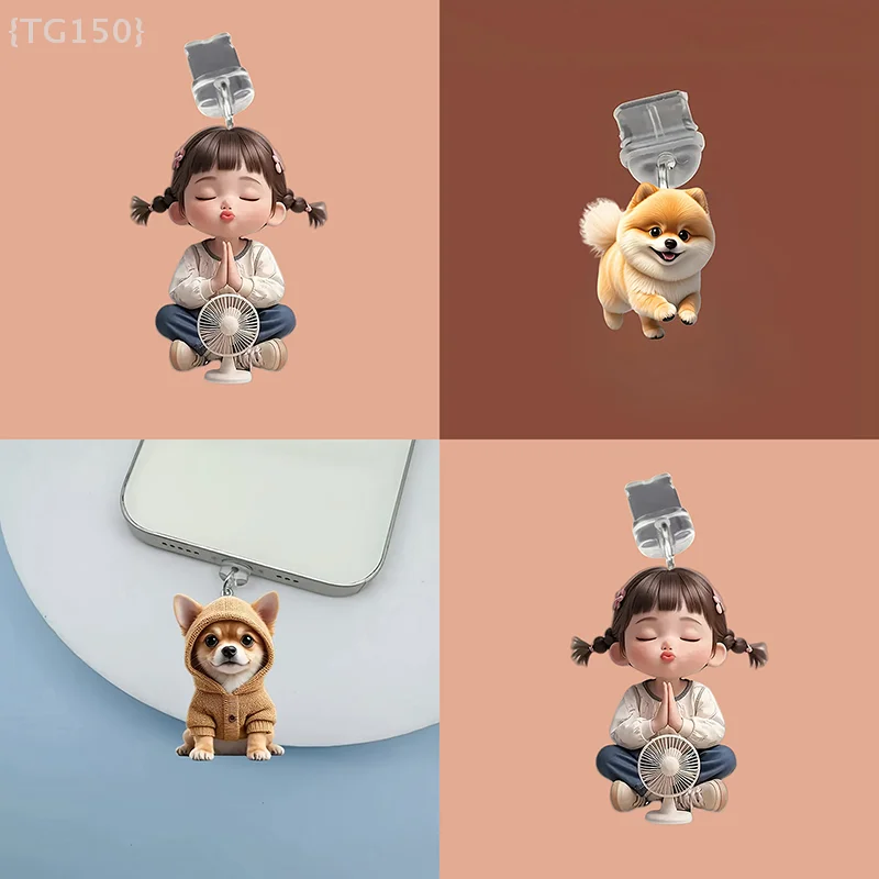 Mobile Phone Dust Plug Pendant, Cute Cat Dog Shamrock Design for iPhone Type-C Charging Port view 3