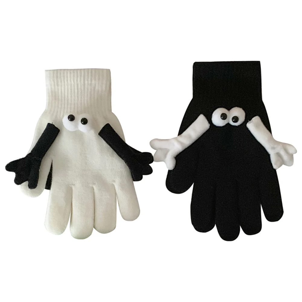 Creative Hand-Holding Gloves Magnet Knitted Holding Couple Gloves Funny Cute Big Eye Full Finger Winter Padded Warm Mittens New