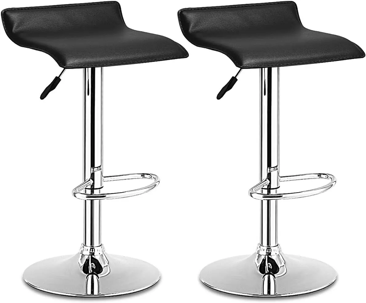 

Комплект из 2 поворотных барных стульев с регулировкой высоты, современный дизайн, хромированные, гидравлические, без спинки, из искусственной кожи (черные)