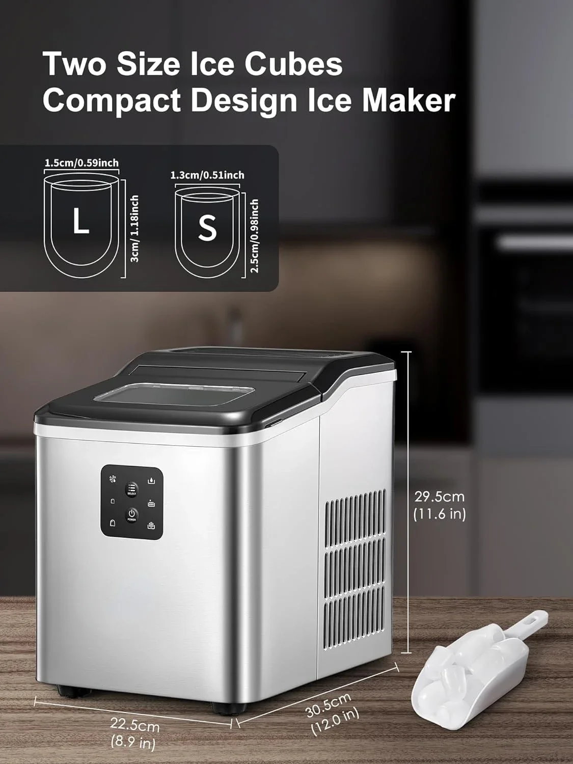 Self-Cleaning Countertop Ice Maker Machine para casa, produção rápida de gelo 26lb, dois tamanhos de cubo em 24 horas, conveniente 6 minutos I