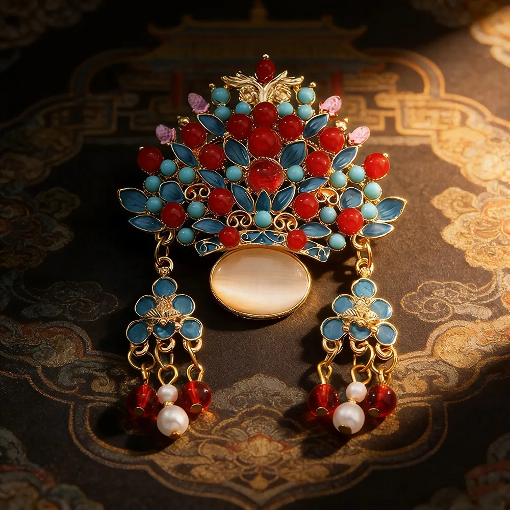 Vintage Original exquisite Phoenix Crest Flower Dan Tassel Brooch women men Chinese Court Chest Citi Cloth Pin Buckle Gift