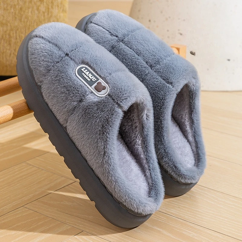 

Winter Slippers Women Men Thick Sole Indoor Home Warm Couples Shoes Non-Slip Flat Platform Women's Cotton Slipper
