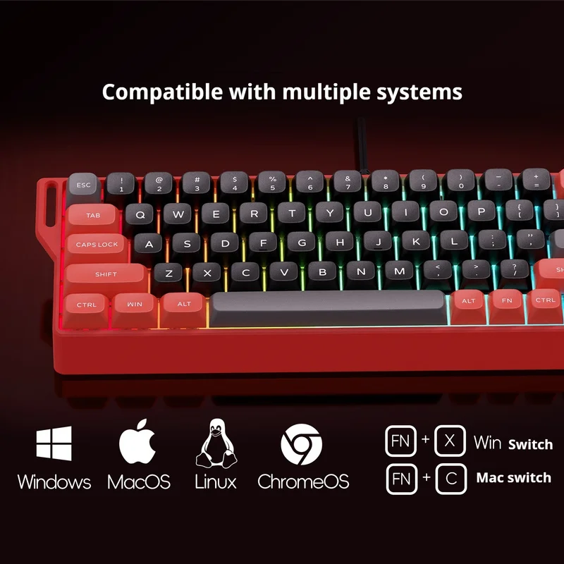 K68 마그네틱 축 키보드 유선 무후오 수이홍 마그네틱 축 인체공학적 풀 키 핫 스와퍼블 RGB PBT 듀얼 컬러 키캡 CSGO