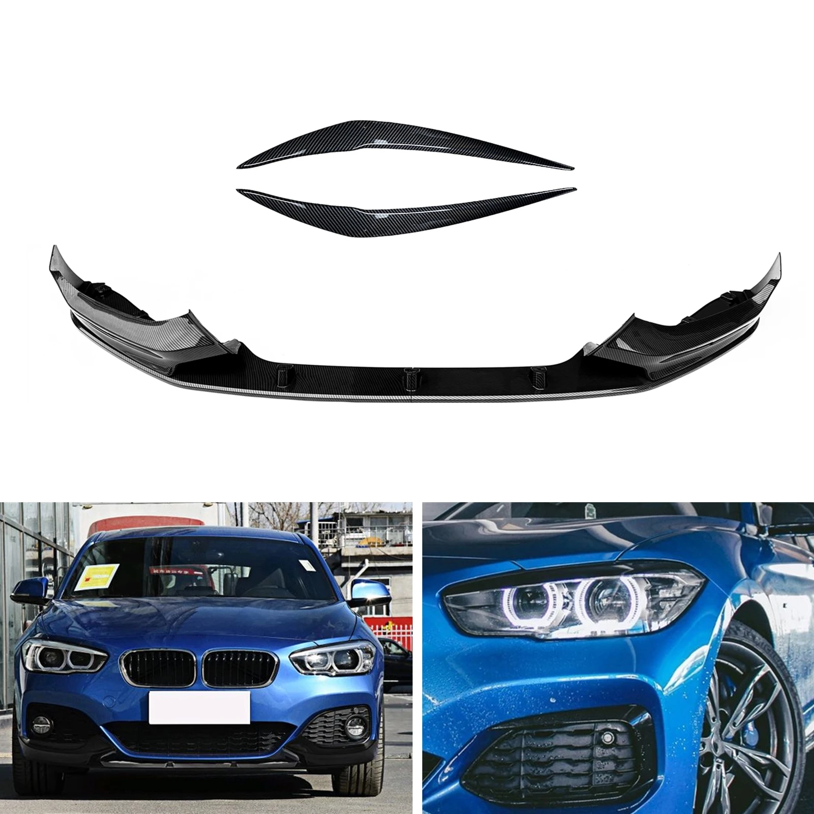 

Front Bumper Spoiler Lip & Headlight Eyebrow Sticker For BMW F20 F21 1 Series 116i 118i 120i 125i 128i Hatchback 2015-2019