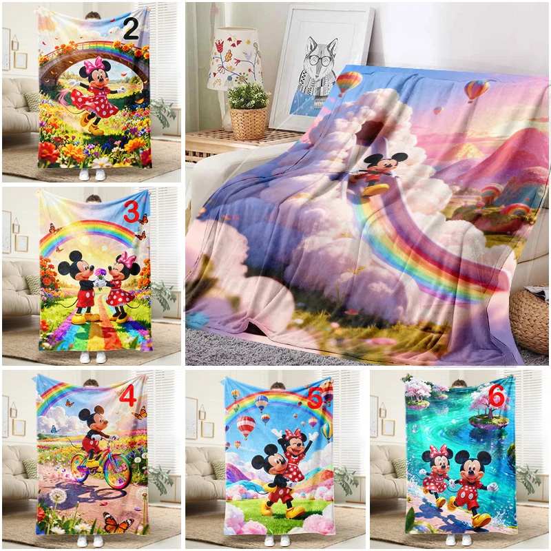 

Disney Mickey Mouse Rainbow Blanket Soft Flannel Throw Sofa Bed Cover Home Decor