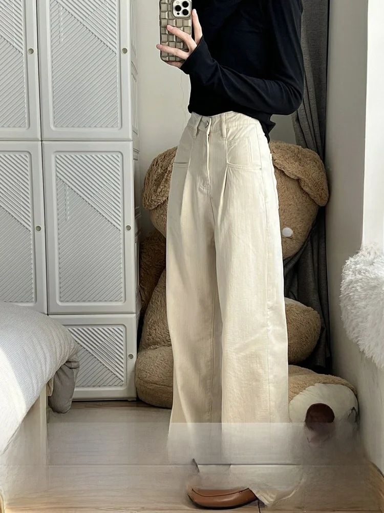 High Waist Wide Leg Jeans Women's Loose Fit Long Pants Floor Length Trousers Casual High Waist Pleated Loose Women Jeans