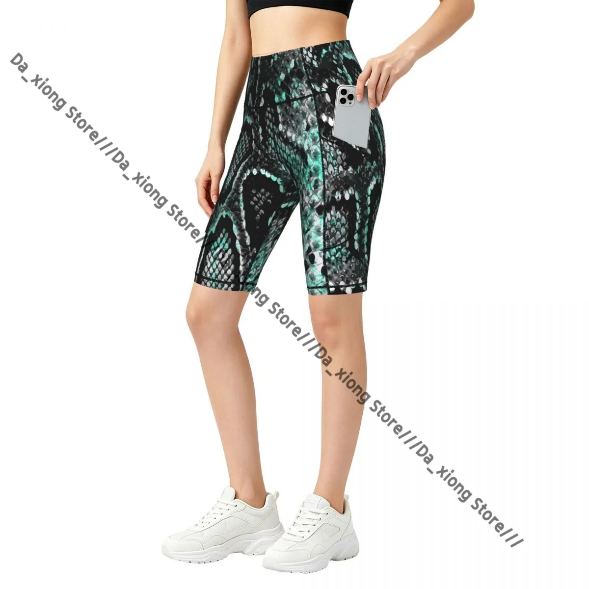 Elastic Waist Yoga Shorts Snake Skin Pattern Women Soft Athletic Training Casual Bottoms