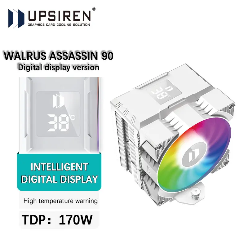 UPSIREN Walrus Assassin 90 4 heat pipe single tower air cooler with temperature display 9CM ARGB PWM fan supports LGA1700 AMDAM5