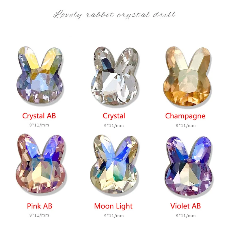 Crystal Rabbit Head Nail Art Rhinestone Pointed Bottom 3D Shiny Glitter Glass Jewelry Cute Manicure DIY Decoration Accessories