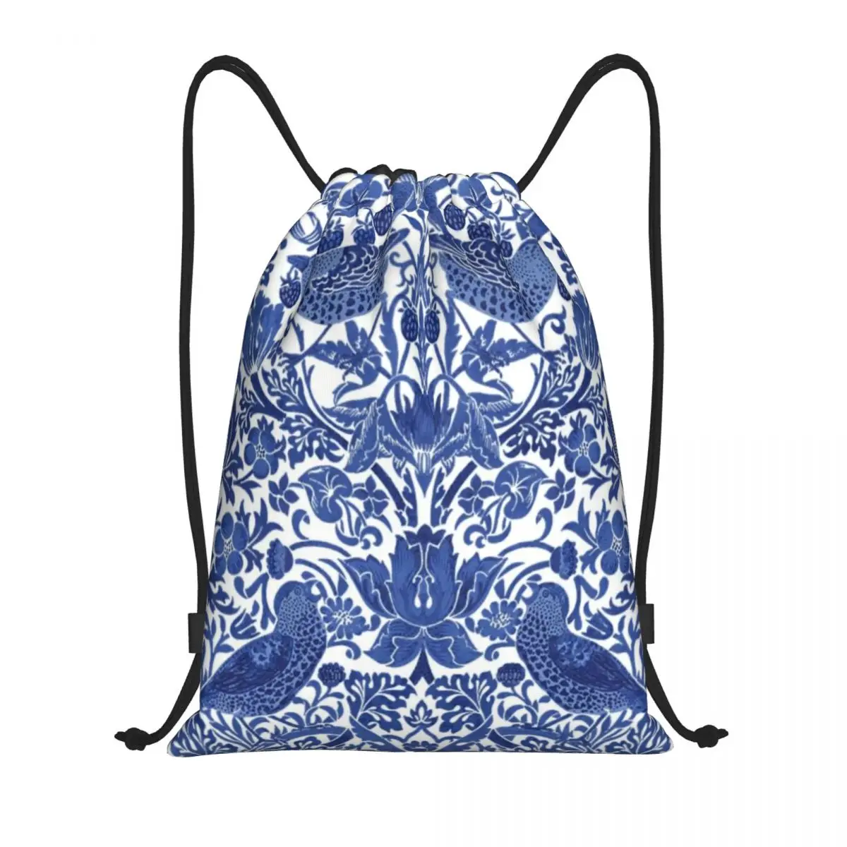 

Custom Porcelain Blue Oriental Bird Pattern Drawstring Bag for Shopping Yoga Backpacks Men Women Chinoiserie Sports Gym Sackpack