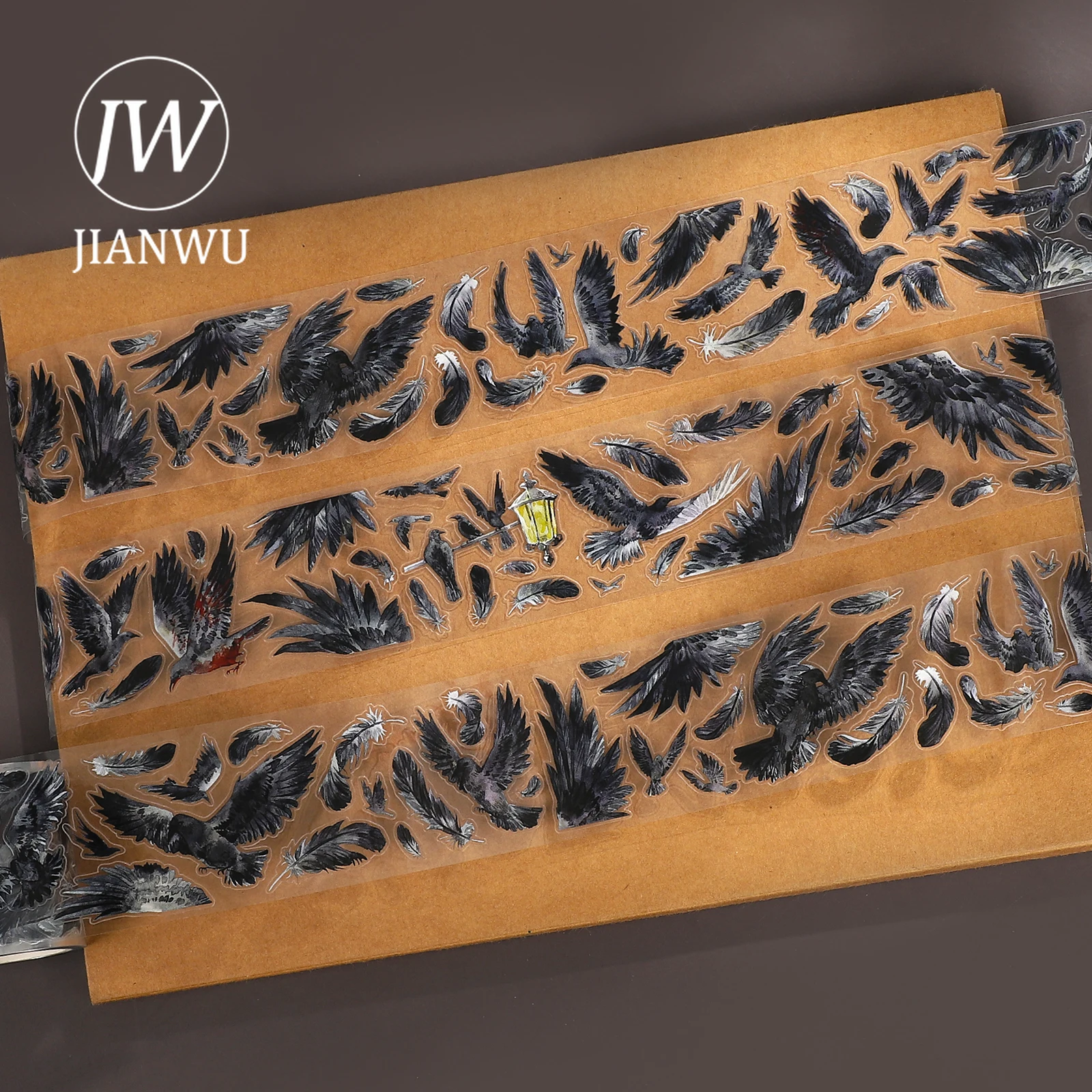 jianwu-45mm-5m-vintage-corvo-passaro-pena-paisagem-material-colagem-scrapbook-pet-fita-criativa-diy-diario-papelaria