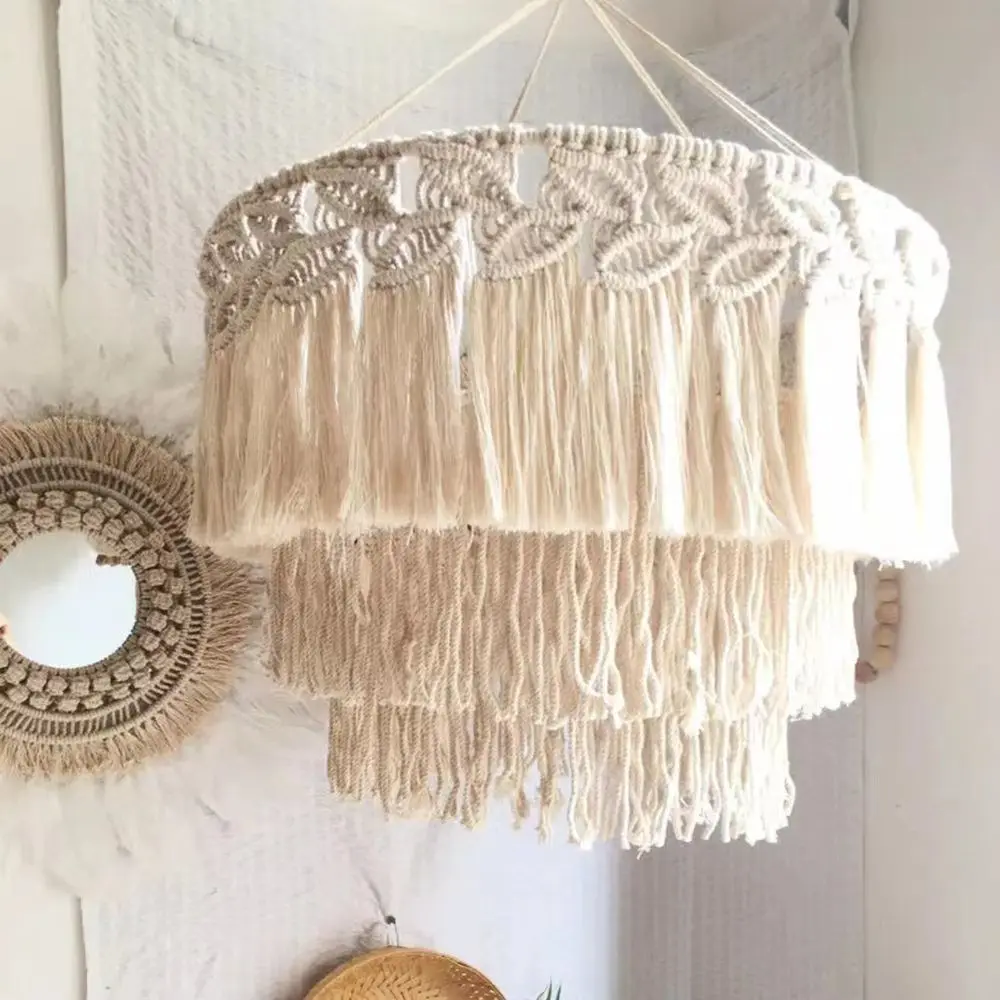 

Handwoven Woven Tapestry Lampshade Rustic Classic Macrame Tassel Lamp Shade Exquisite Creative Hanging Light Cover Restaurant