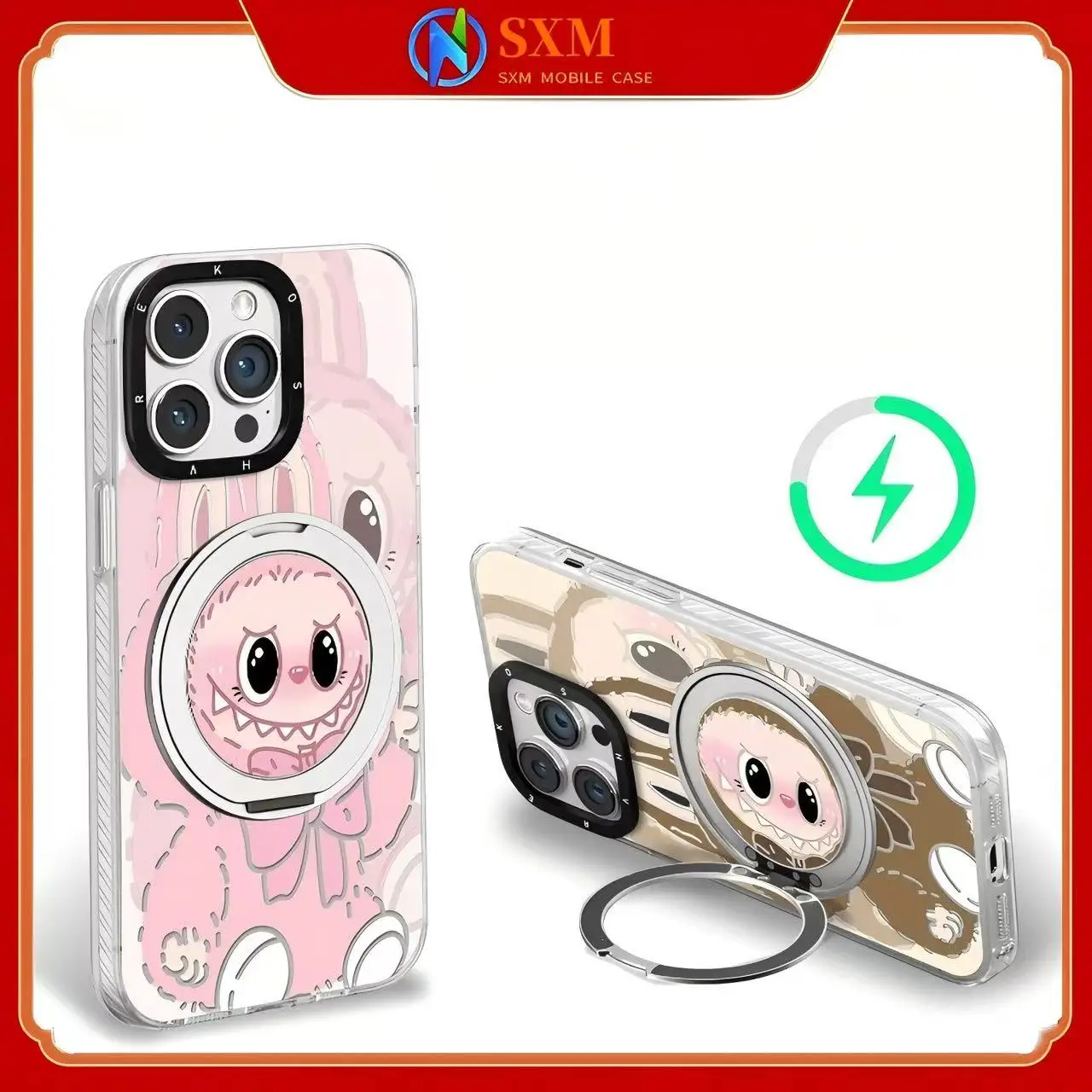 

Suitable for Apple mobile phone cloth magnetic bracket cute cartoon couple case