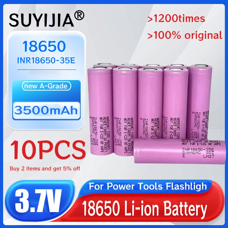 Original 18650 Battery 3.7V 3500mAh INR18650 35E 20A Discharge Li-ion Rechargeable Screwdriver Flashlight Power Tools Batteries