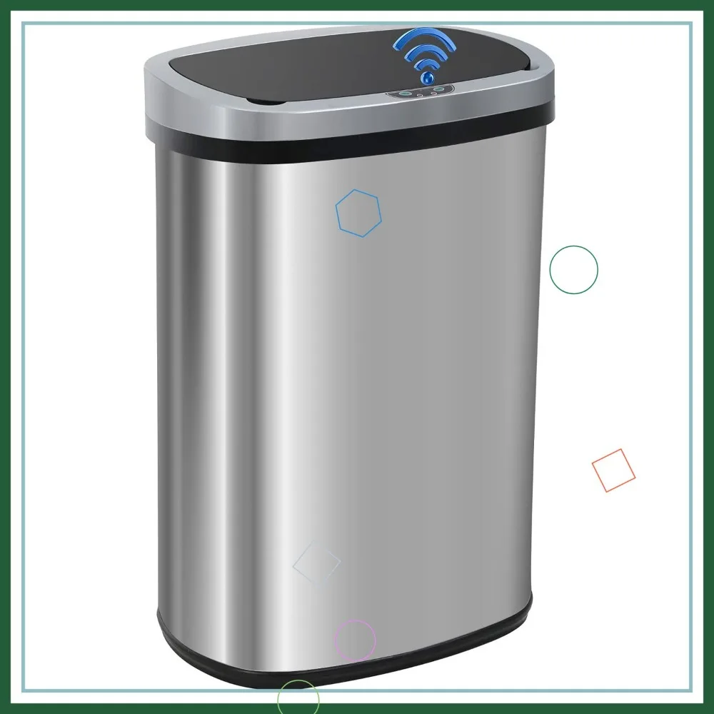 

13 Gallon Automatic Touch-Free Stainless Steel Trash Can with Lid for Kitchen Bathroom Office