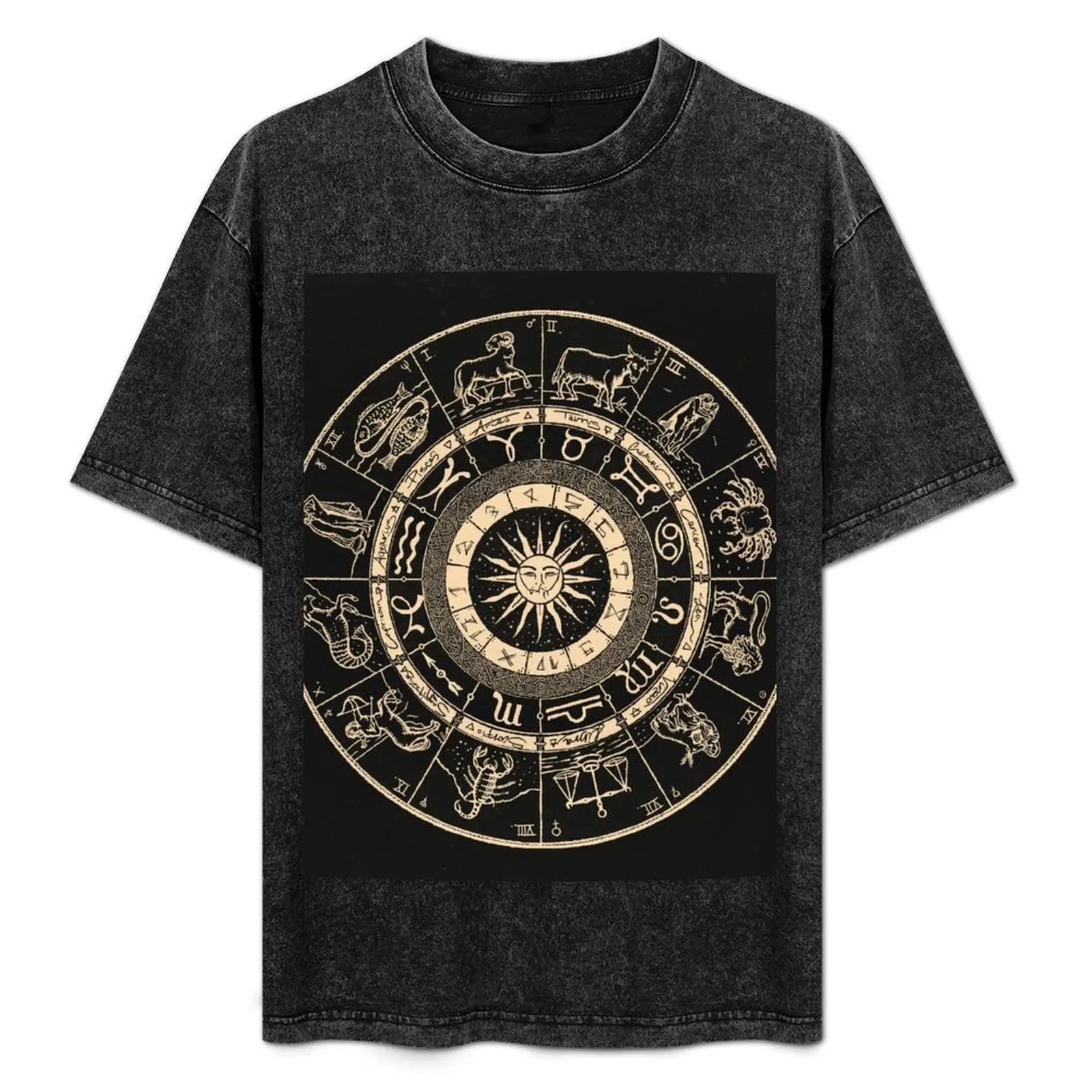 

Hand Drawn Zodiac Chart Jet Black and Bone White T-Shirt Christmas Theme Tee Top
