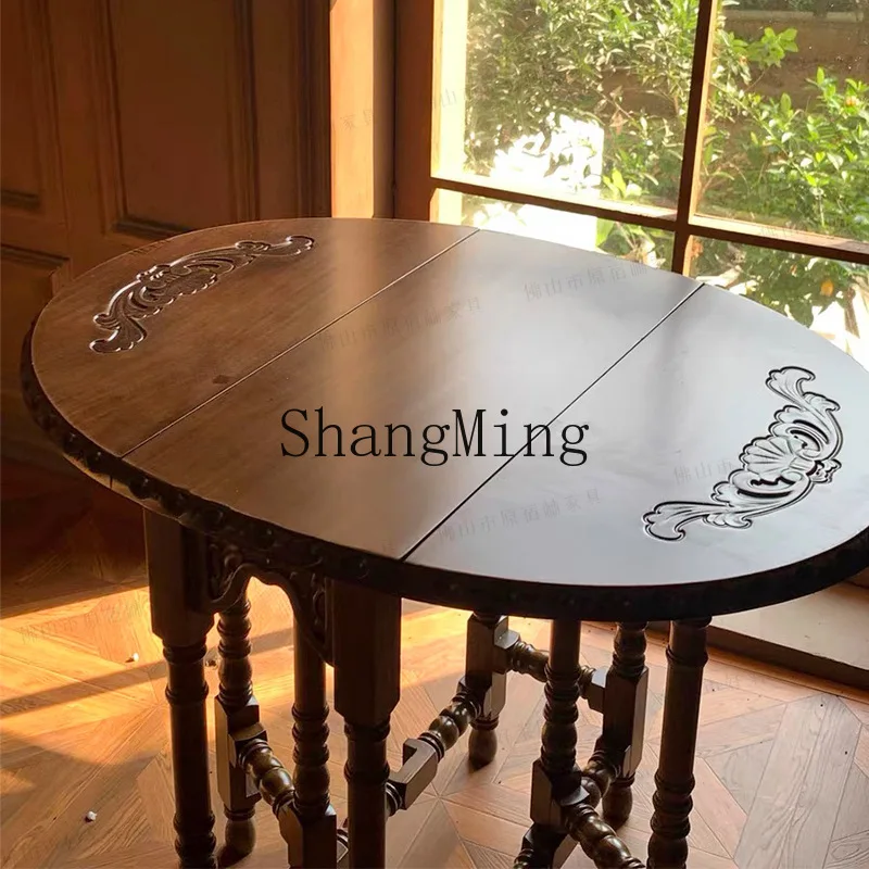FG retro folding butterfly table small apartment oval solid wood home coffee table balcony tea table