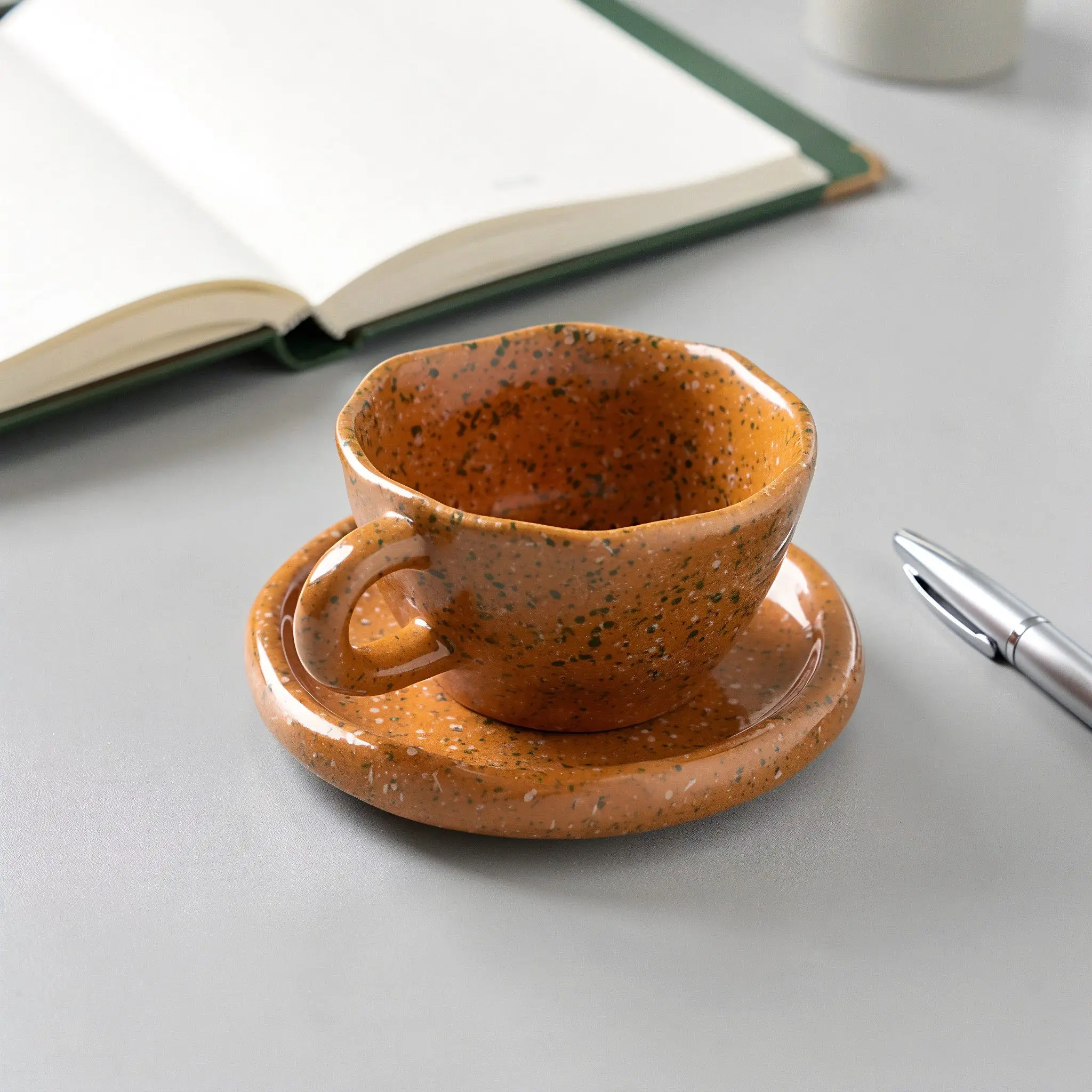 240ml 8Fl Oz Colorful Ceramic Coffee Cup with Saucer Latte Art Espresso Mug with Plate Handle for Hot Drink Home Cafe