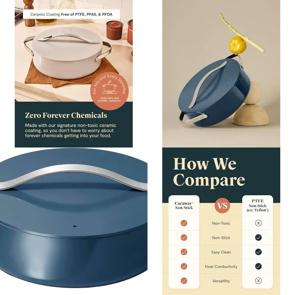 Sartén Antiadherente de 6 Cuartos de Galón con Tapa, Color Azul Marino, Libre de Químicos, para Sartear, Estofar y Asar