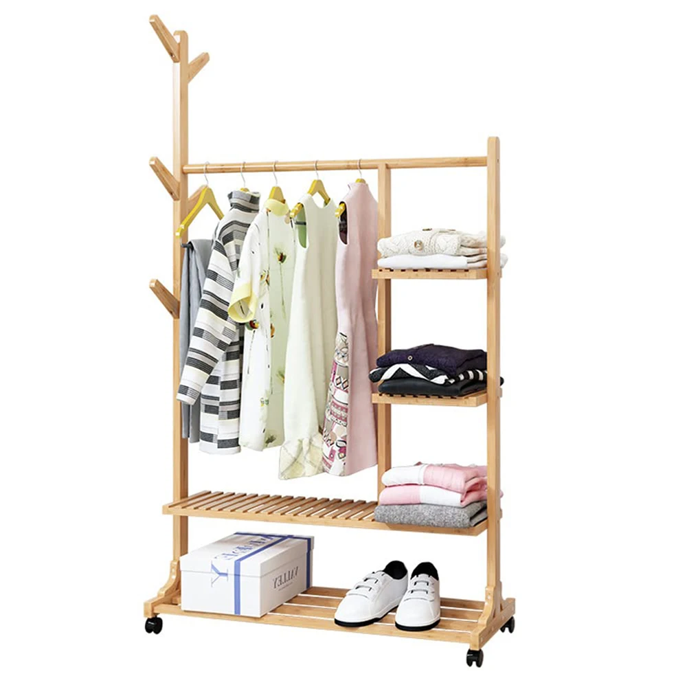 Four storey multifunctional bedroom hanger clothes storage rack bamboo hanger