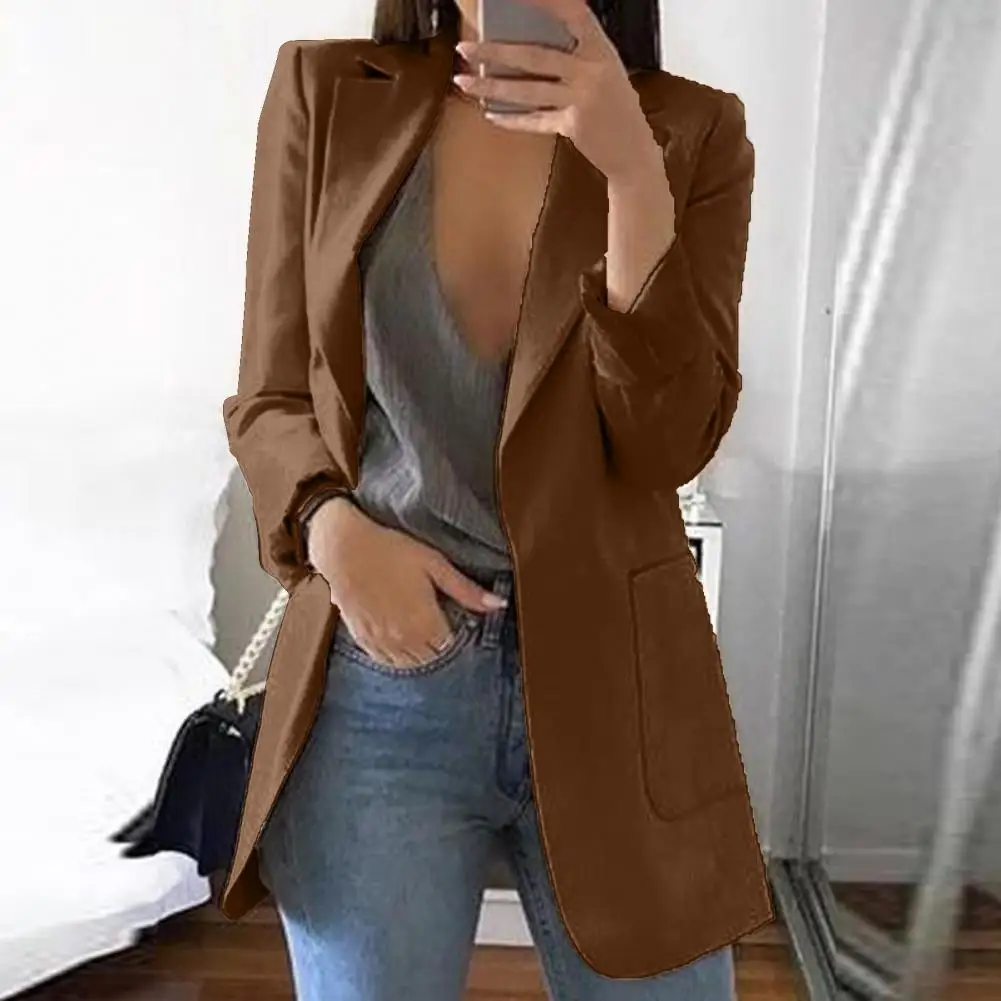 Fashionable Women Suit Coat Elegant Women's Suit Coat with Lapel Pockets for Business Office Lady Outwear Slim Fit Solid Color