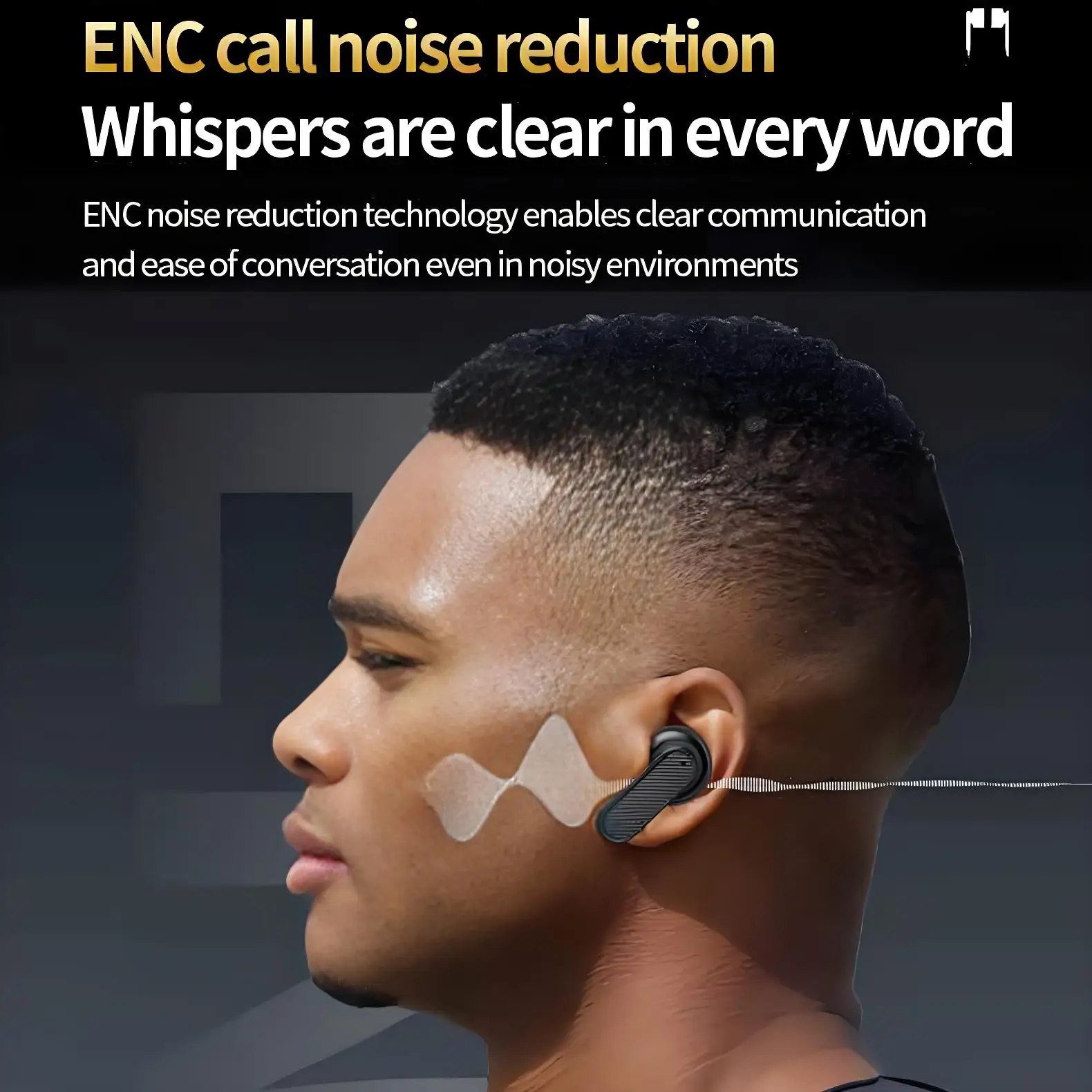 سماعات رأس لاسلكية مع خاصية إلغاء الضوضاء النشطة الهجينة ENC للمكالمات الواضحة بلوتوث 5.3 سماعات أذن ستيريو مع شاشة LED #4