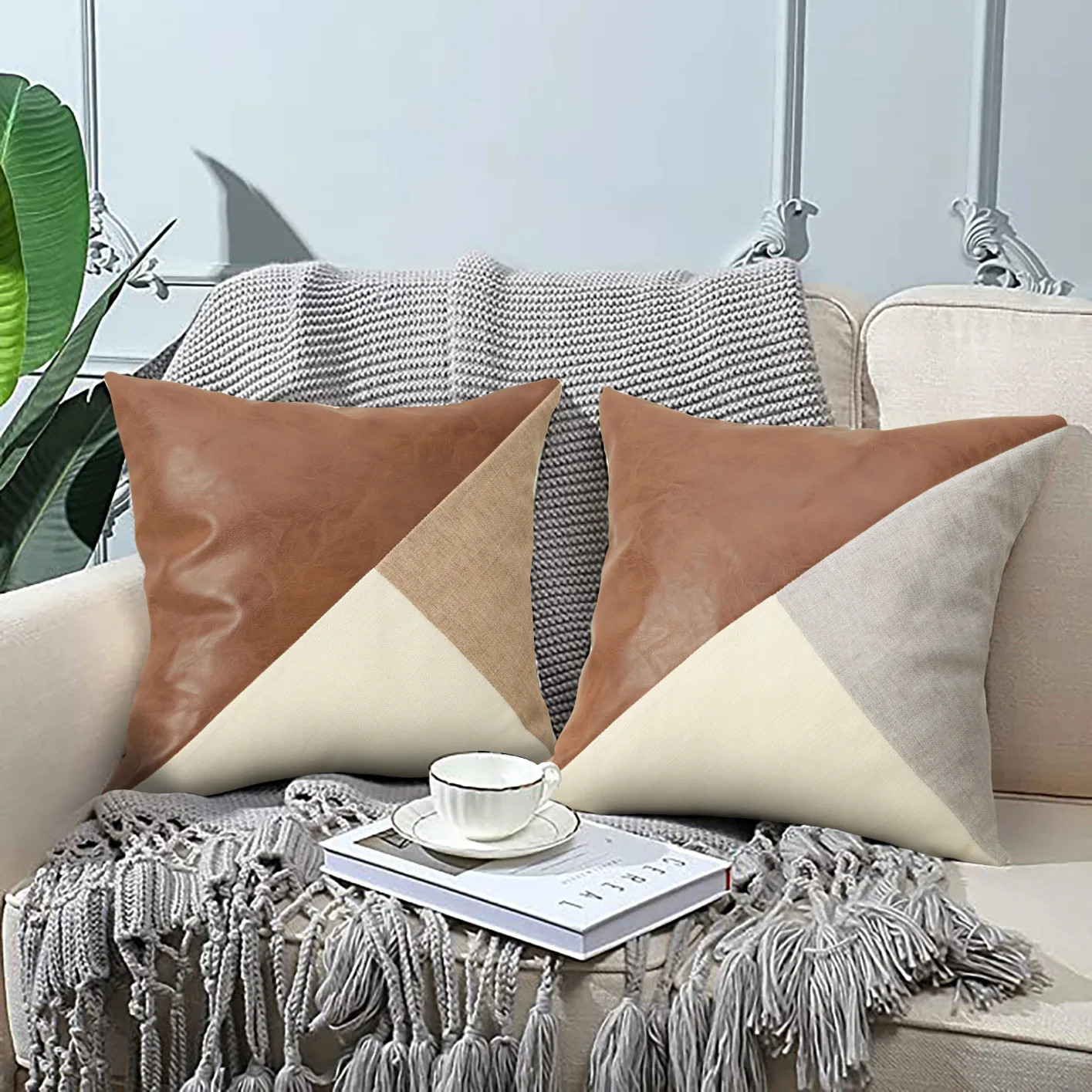Geometric Patchwork Decorative Throw Pillow Covers Cushion Cases Luxury Faux Feather Pillowcase for Sofa Living Room Home Decor