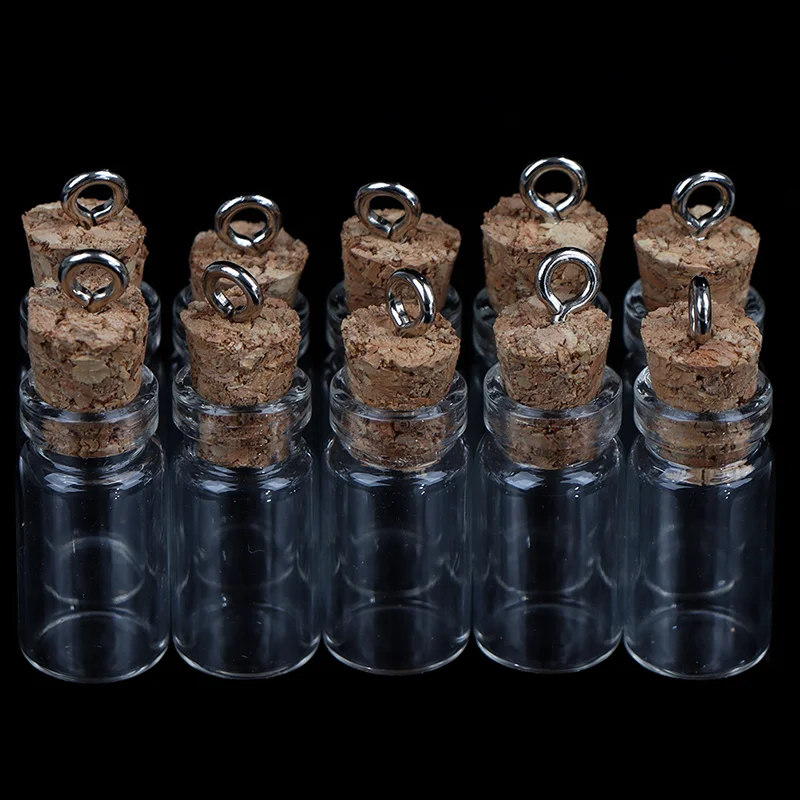 【TG】10Pcs Mini Glass Bottles Small Vials Cork Glass Jars Multi Usage Cork Wish Glass