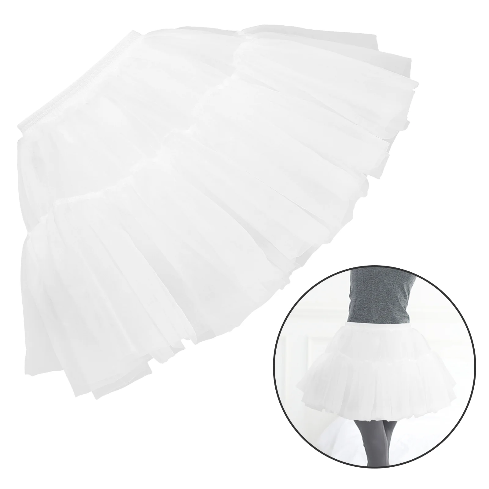 

Hoopless Petticoat Crinoline Dress Short Tutu Skirt White Bride Bridal Lingerie Elastic Waist Band Tulle Layer Yarn Material