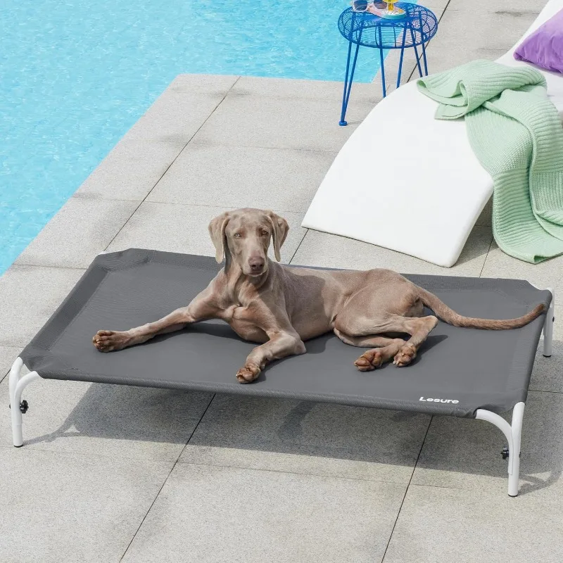 Elevated Raised Outdoor Dog Bed - XXL Cooling Dog Cot Bed Easy to Assemble, Lifted Pet Bed with Durable Breathable Teslin Mesh