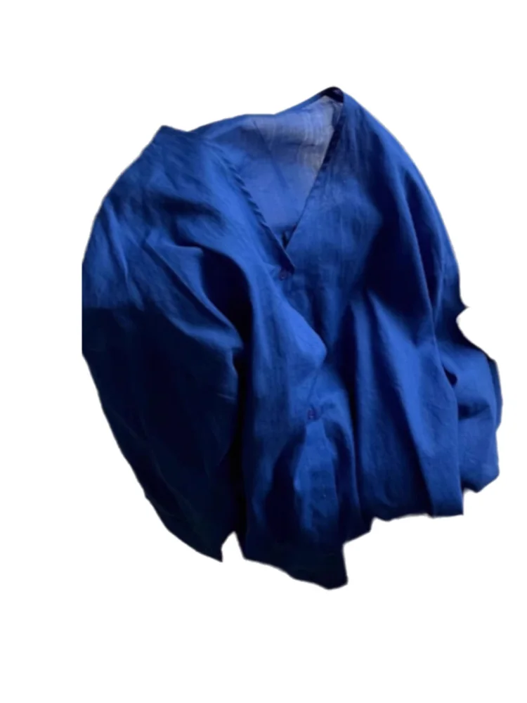 Luźny lniany długi sweter damski wiosna lato dekolt w serek bawełna len ochrona przed słońcem otwarty kardigan wczesna jesień top