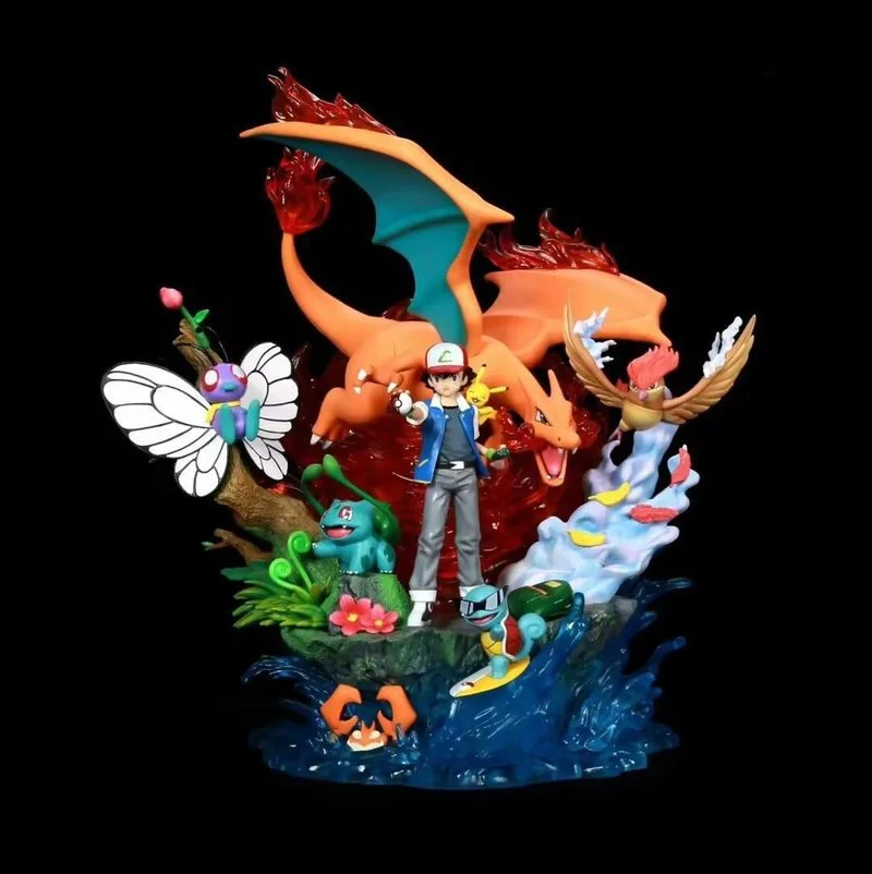 Pokemon Ash Ketchum Family Light Up Gk Anime Figuur Charizard Squirtle Bulbasaur Collectible Model voor volwassen verzamelaars