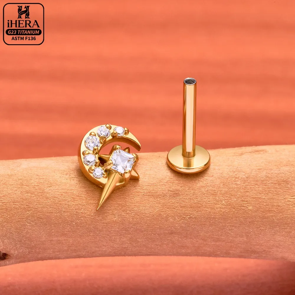ASTM F136 Titan Piratenschädel Flachrück-Ohrpiercing Funkelnder CZ Seestern Halbmond Schlange Engel Labret Helix Tragus Schmuck – Detail 13