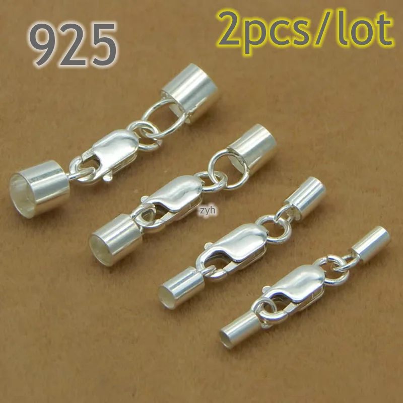 

2pcs/lot 1.5/2/2.5/3/4MM 925 sterling silver End Caps Lobster Clasps Jump Rings Connector Fit Round Bracelets Leather Cord DIY