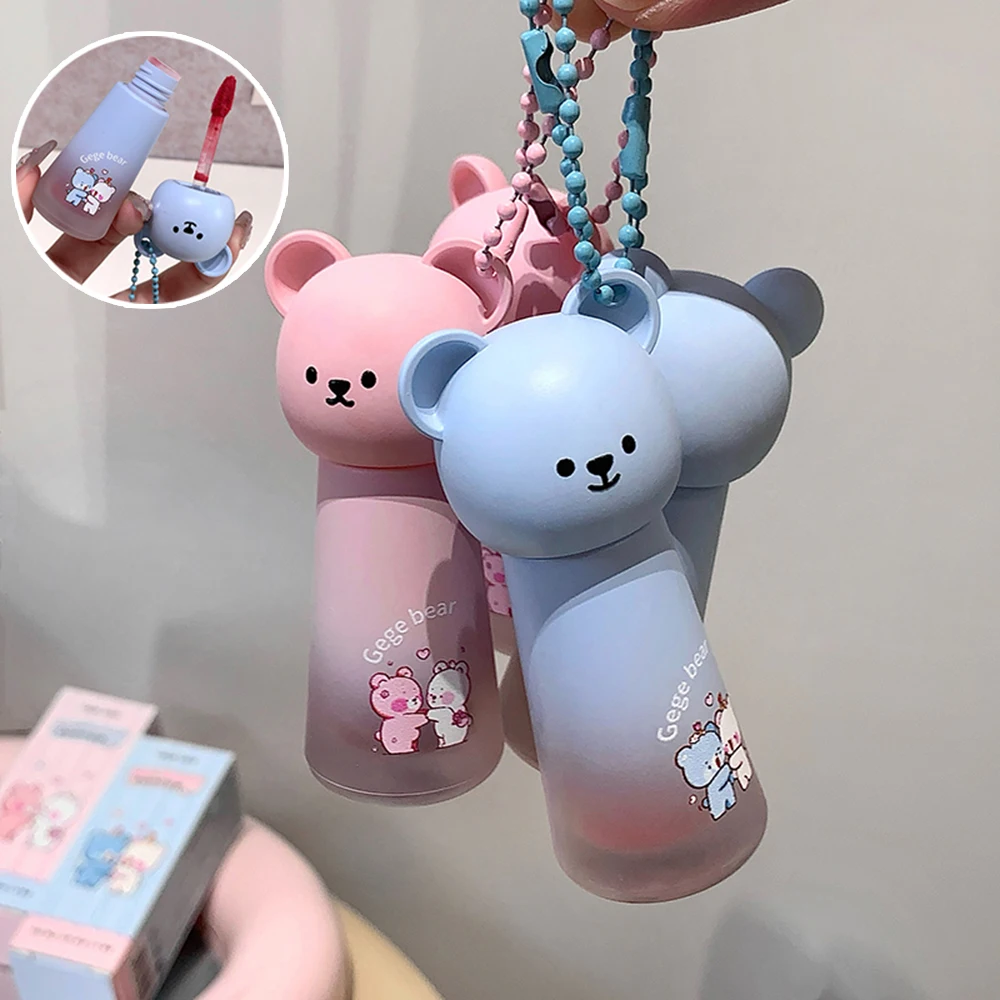 Gege Bear Cute Bear Pendant Matte Lip Glaze, Matte Velvet Lip Clay Long-lasting Color Non-drying Autum Winter Lipstick