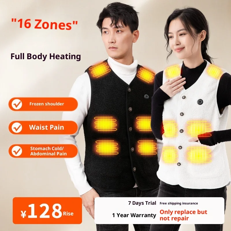 

2025 Winter Heated Vest USB Charging Teddy Fleece Men Women Thermal Waistcoat 3 Heat Settings Windproof Heater Jacket