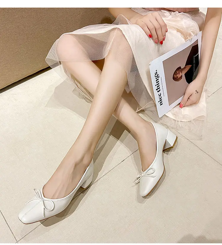 Bow Ballet High Heels Shoes Woman Basic Pumps 2022 Fashion  Round Bow Work Shoe Fashion Party Women Shoes Pump zapatos de mujer