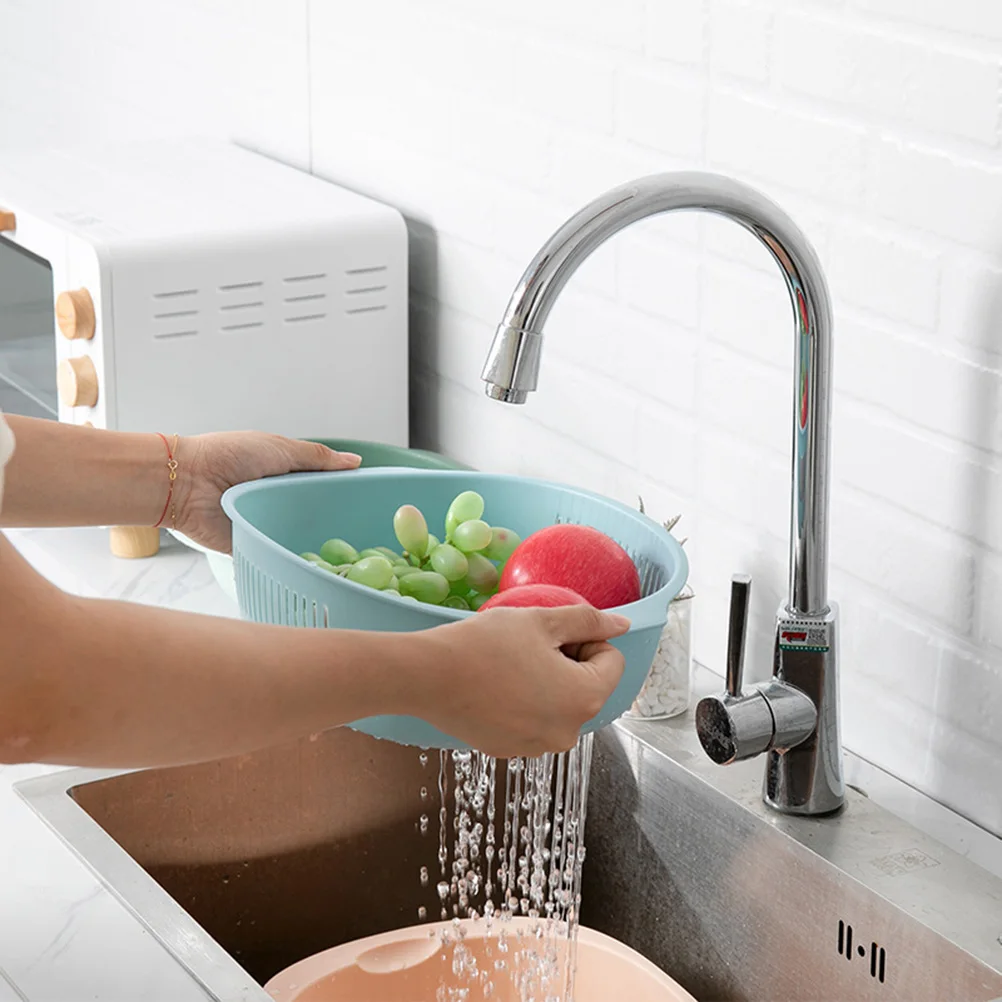 

3Pcs DrainBasket FruitStrainer VegetableWasher DoubleLayer RiceDrainer FoodGrade Plastic Storage WashBasin Stackable