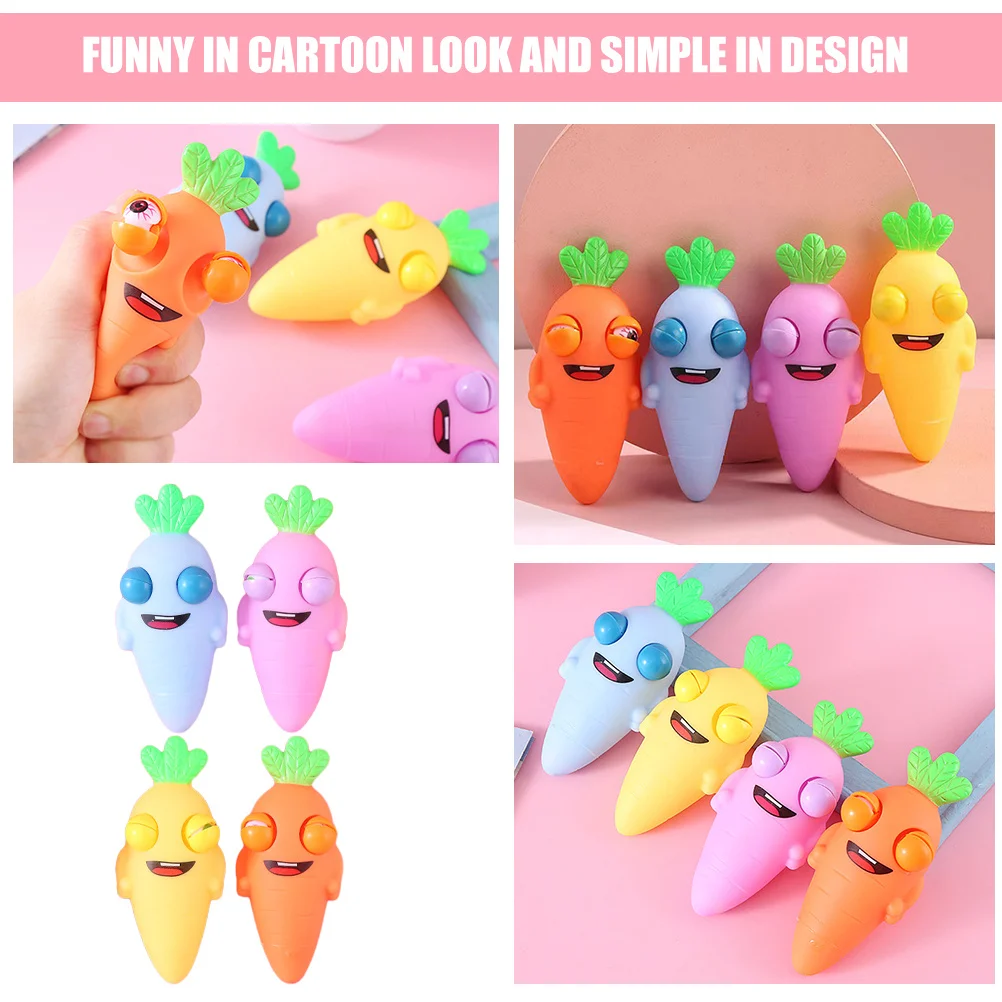 4個入り ニンジン型 スクイーズおもちゃ ストレス解消 フィジェットおもちゃ 手の圧力緩和 漫画風 パーティーギフトセット スクイーズ玩具 感覚玩具